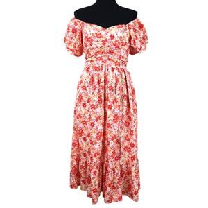 Band Of The Free Floral Dress Smocked Back Off Shoulder Cottage bohoRuched M